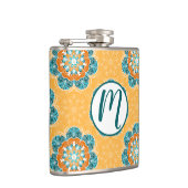 Floral Mandala Tile in Orange & Aquamarin Flachmann (Rechts)