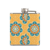 Floral Mandala Tile in Orange & Aquamarin Flachmann (Rückseite)