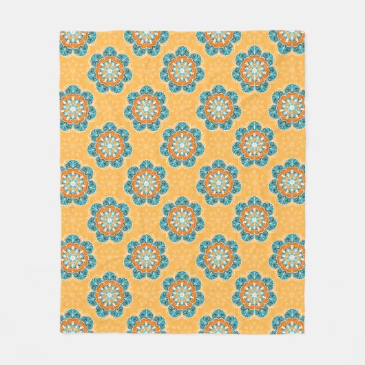 Floral Mandala Tile in Orange & Aquamarin Fleecedecke (Vorderseite)