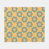 Floral Mandala Tile in Orange & Aquamarin Fleecedecke (Vorderseite (Horizontal))