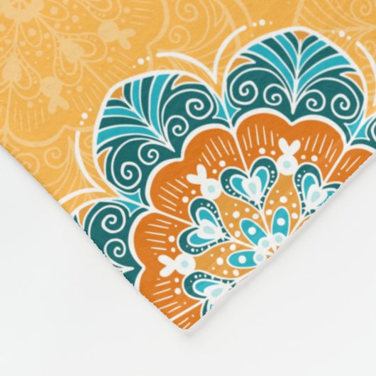 Floral Mandala Tile in Orange & Aquamarin Fleecedecke (Ecke)