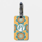 Floral Mandala Tile in Orange & Aquamarin Gepäckanhänger (Rückseite vertikal)