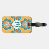Floral Mandala Tile in Orange & Aquamarin Gepäckanhänger (Rückseite horizontal)