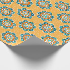 Floral Mandala Tile in Orange & Aquamarin Geschenkpapier