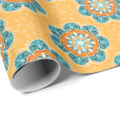 Floral Mandala Tile in Orange & Aquamarin Geschenkpapier (Rolleneckpunkt)