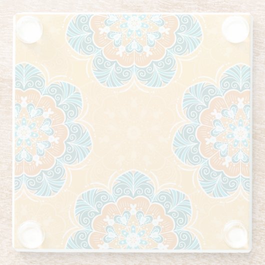 Floral Mandala Tile in Orange & Aquamarin Glasuntersetzer (Rückseite)