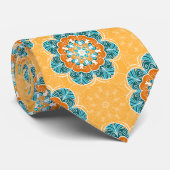 Floral Mandala Tile in Orange & Aquamarin Krawatte (Gerollt)