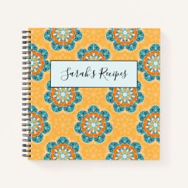 Floral Mandala Tile in Orange & Aquamarin Notizblock