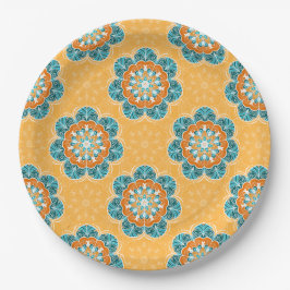 Floral Mandala Tile in Orange & Aquamarin Pappteller