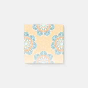 Floral Mandala Tile in Orange & Aquamarin Post-it Klebezettel