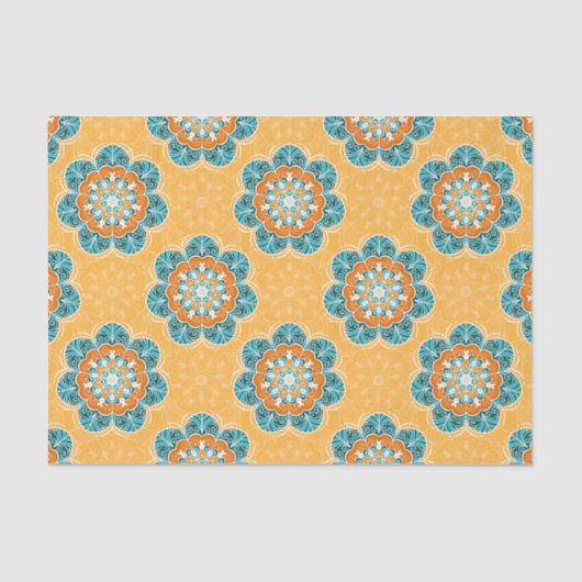 Floral Mandala Tile in Orange & Aquamarin Seidenpapier (Vorderseite)