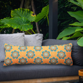 Floral Mandala Tile in Orange & Aquamarin Seitenschläferkissen