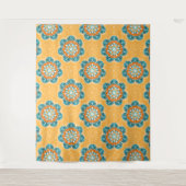 Floral Mandala Tile in Orange & Aquamarin Wandteppich (Vorderseite)