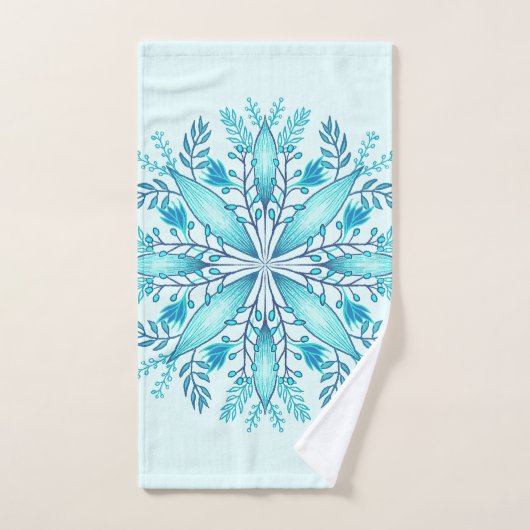 Floral Mandala - Türkis Blue Boho Snowflake Badhandtuch Set (Handtuch)