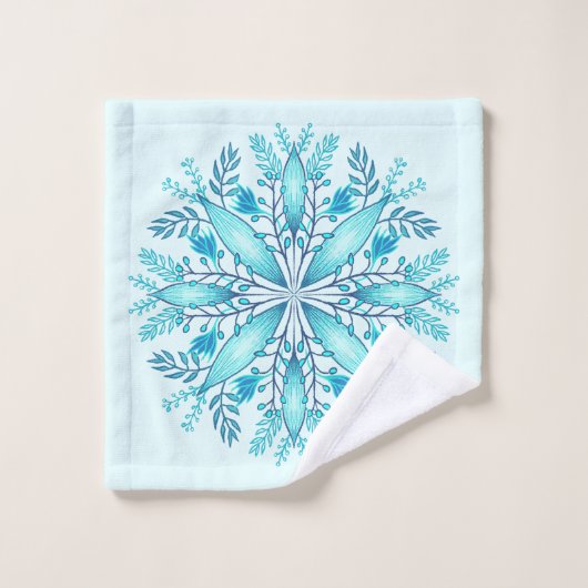 Floral Mandala - Türkis Blue Boho Snowflake Badhandtuch Set (Waschlappen)