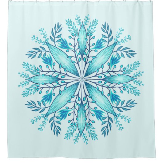 Floral Mandala - Türkis Blue Boho Snowflake Duschvorhang (Vorderseite)