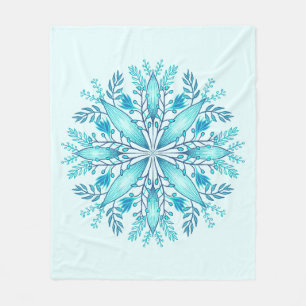 Floral Mandala - Türkis Blue Boho Snowflake Fleecedecke