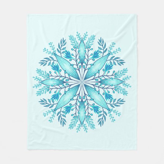 Floral Mandala - Türkis Blue Boho Snowflake Fleecedecke (Vorderseite)
