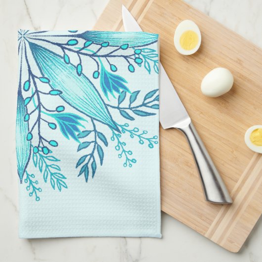 Floral Mandala - Türkis Blue Boho Snowflake Geschirrtuch (Viertel Falte)
