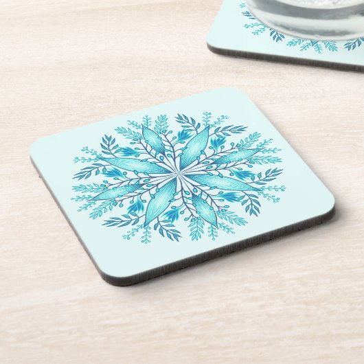 Floral Mandala - Türkis Blue Boho Snowflake Getränkeuntersetzer (Linke Seite)
