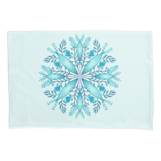 Floral Mandala - Türkis Blue Boho Snowflake Kissenbezug (Vorderseite)
