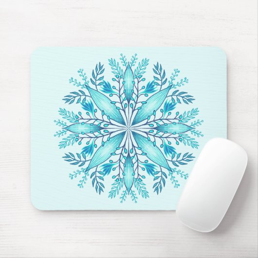 Floral Mandala - Türkis Blue Boho Snowflake Mousepad (Mit Mouse)