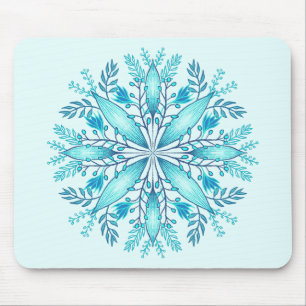 Floral Mandala - Türkis Blue Boho Snowflake Mousepad