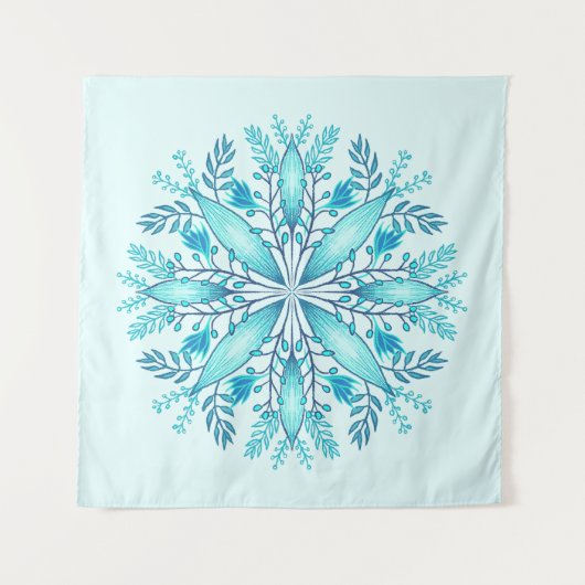 Floral Mandala - Türkis Blue Boho Snowflake Wandteppich (Vorderseite)