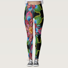 Floral Mandala, Vivid multicolor auf schwarz Leggings