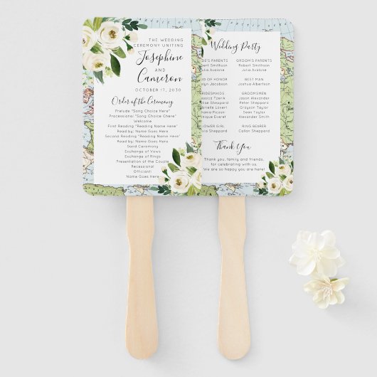 Floral Map Reisethema Hochzeitsfeier Programm Fächer (Vorne und Hinten)