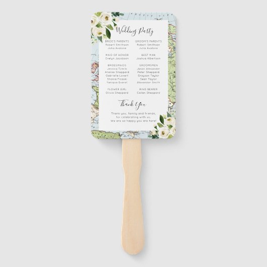 Floral Map Reisethema Hochzeitsfeier Programm Fächer (Rückseite)