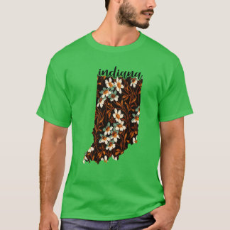 Floral Map USA Staaten Indiana Karte von Indiana T-Shirt