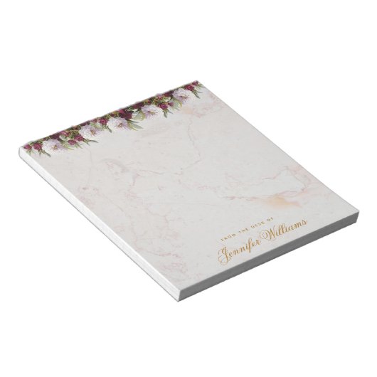 Floral Marble Burgundy Peonies Golden Script Girl Notizblock (angewinkelt)