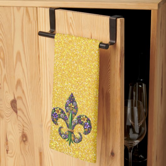 Floral Mardi Gras Lilie Geschirrtuch (Drittel gefaltet)