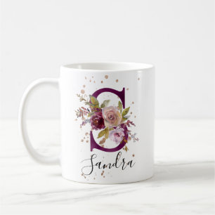 Floral Maroon Blush Add Name Letter S Monogram Kaffeetasse