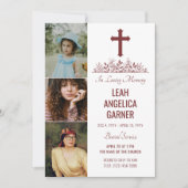 Floral Maroon Cross 3 Fotos Weißes Burgservice Einladung (Vorderseite)