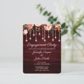 Floral Maroon Wood Rustic Engagement Party Einladung (Stehend Vorderseite)