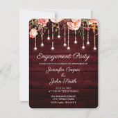 Floral Maroon Wood Rustic Engagement Party Einladung (Vorderseite)