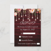 Floral Maroon Wooden Rustic Wedding RSVP