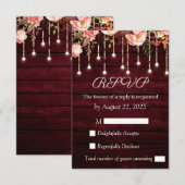 Floral Maroon Wooden Rustic Wedding RSVP Karte (Vorne/Hinten)