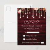 Floral Maroon Wooden Rustic Wedding RSVP Postkarte (Vorne/Hinten)