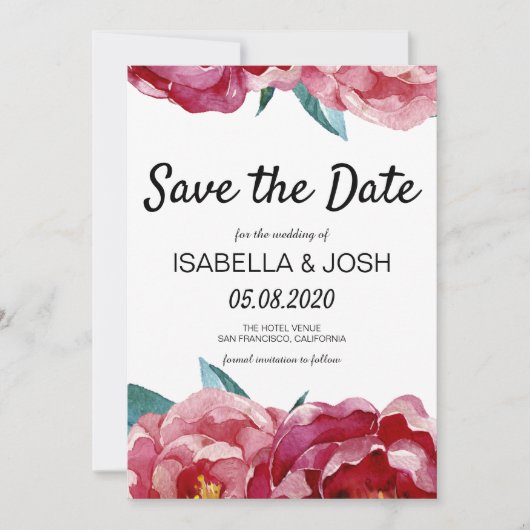 Floral Marsala Burgundy Peony Save the Date (Vorderseite)