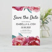 Floral Marsala Burgundy Peony Save the Date (Stehend Vorderseite)