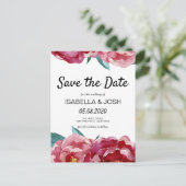 Floral Marsala Burgundy Peony Save the Date Ankündigungspostkarte (Stehend Vorderseite)