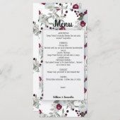 Floral Marsala Wedding Brautparty Menu Menükarte (Vorne/Hinten)