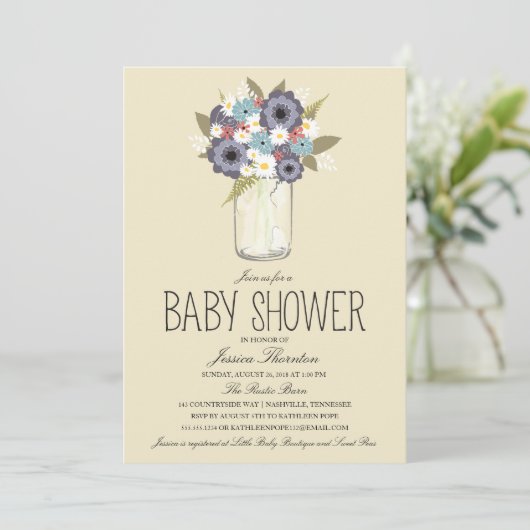 Floral Mason Jar Baby Shower Einladung (Stehend Vorderseite)