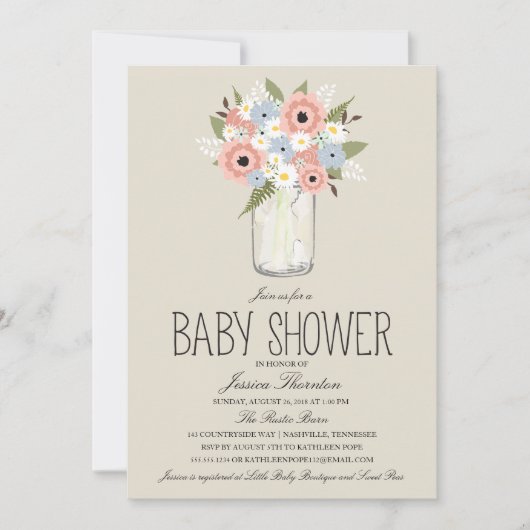 Floral Mason Jar Baby Shower Einladung (Vorderseite)