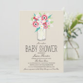 Floral Mason Jar Baby Shower Einladung (Stehend Vorderseite)