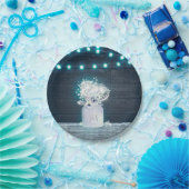 Floral Mason Jar & Blue Lights Rustikale Hochzeit Pappteller (Party)