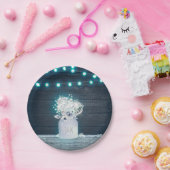 Floral Mason Jar & Blue Lights Rustikale Hochzeit Pappteller (Party)